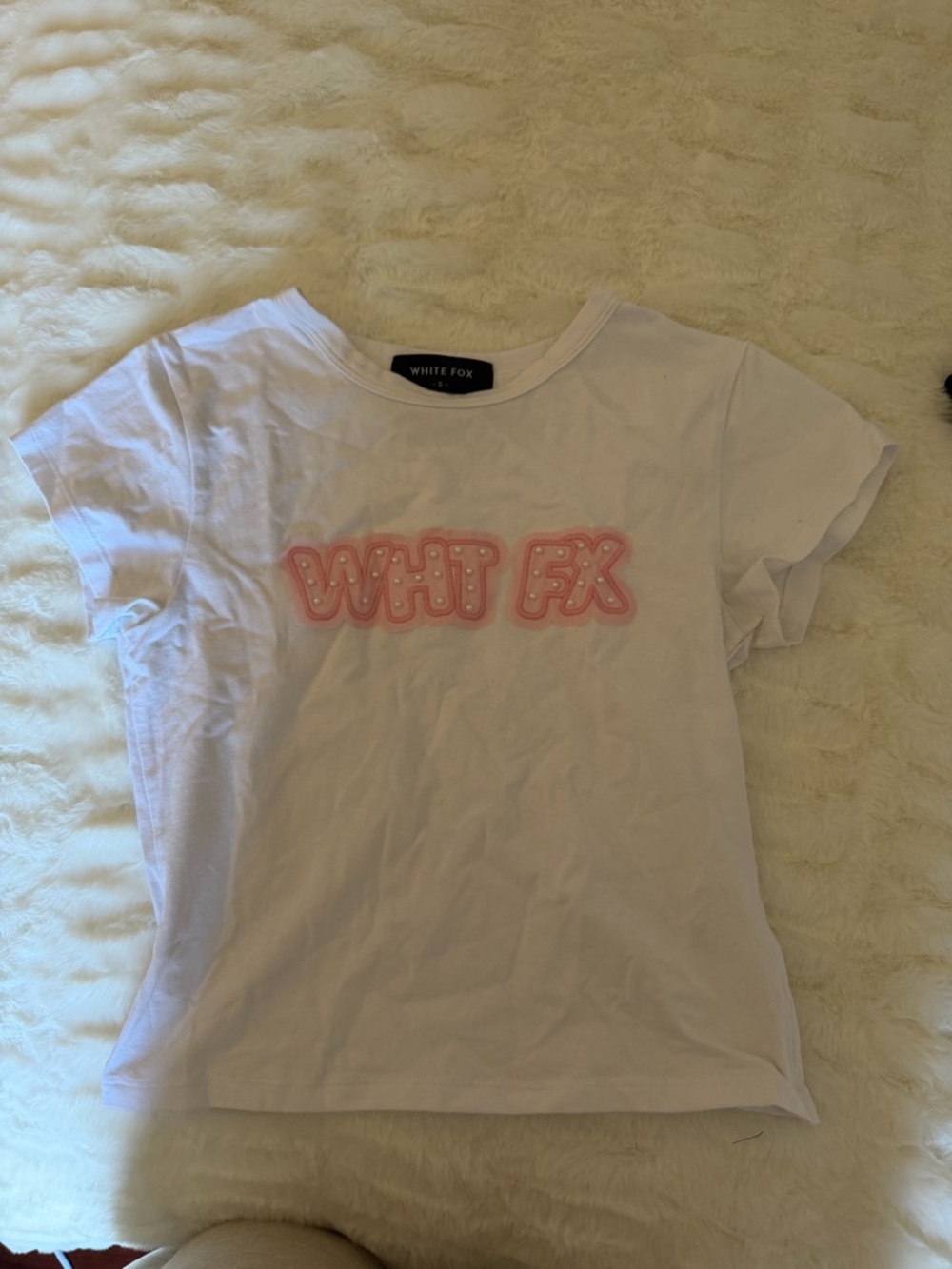 White Fox Boutique White Short Sleeve Tee with Pink 'WHT FX' Patch